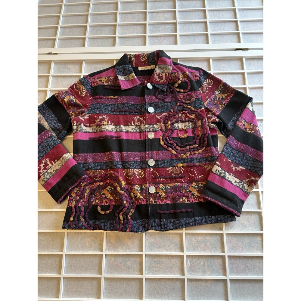 Quilted Patchwork Jacket ‎ Embellished Boho Artsy Heirloom Nostalgia Women Sz S